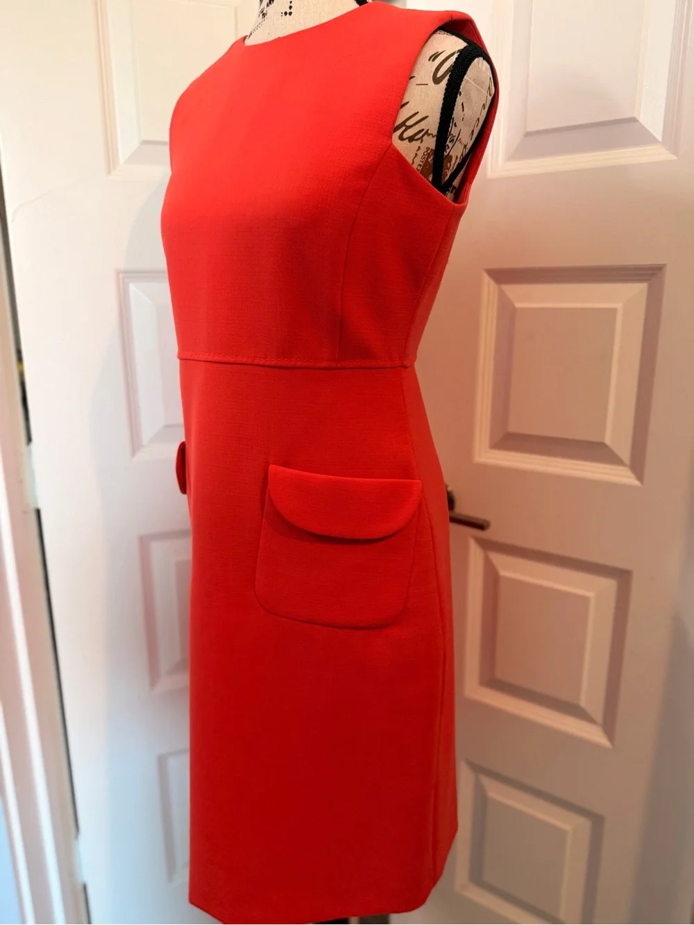 Tory Burch Red Wool Blend Sleeveless Sheath Dress Size 4 Pocket Detail